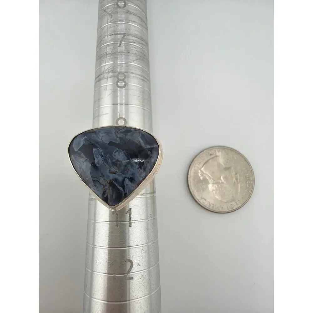 925 Sterling Silver Teardrop Blue Pietersite Ring Size 10